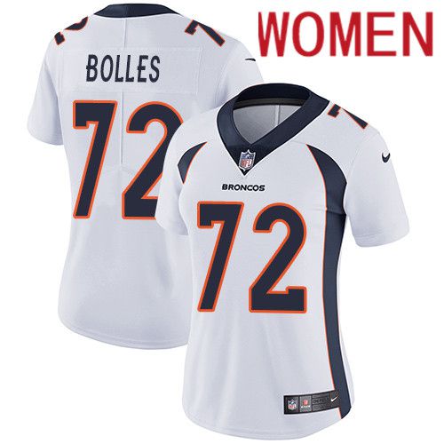 Women Denver Broncos #72 Garett Bolles White Nike Vapor Limited NFL Jersey->women nfl jersey->Women Jersey